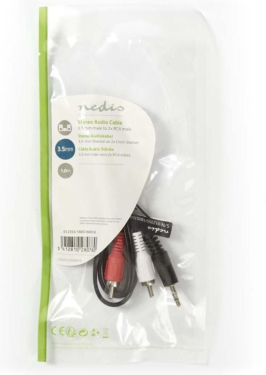 Nedis Stereo audio kabel 3.5 mm male - 2RCA male